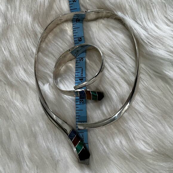 NEW TAXCO Mexico Vintage 925 Sterling Multi Stone Inlay Collar Necklace Bracelet - Picture 14 of 14